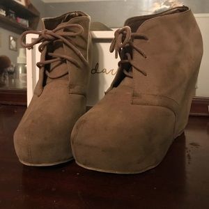Very worn wedge booties!